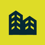 Simple icon of two tall buildings.