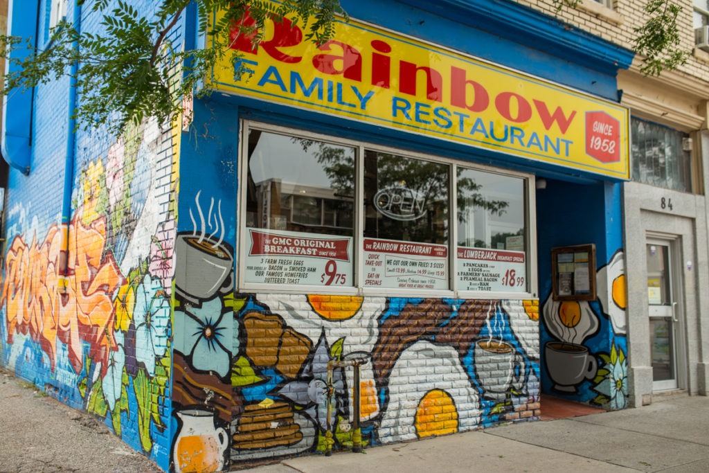 Exterior photo of Rainbow Family Restaurant, downtown Oshawa
