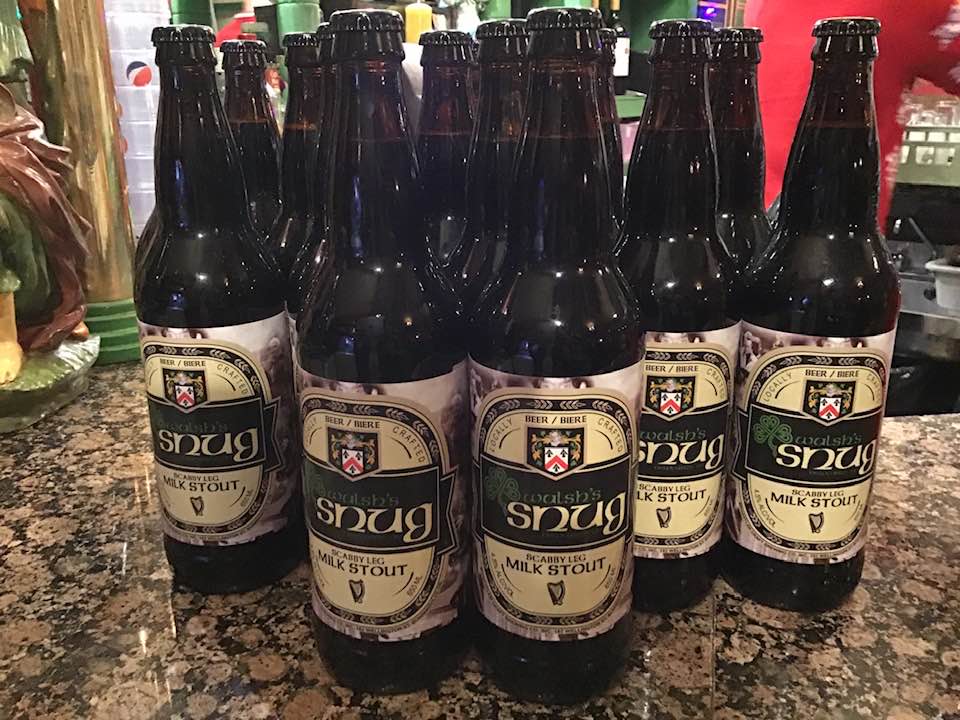 Photo of bottles of Scabby Leg Milk Stout collaboration brewed by Walsh's Snug and Manantler Brewing