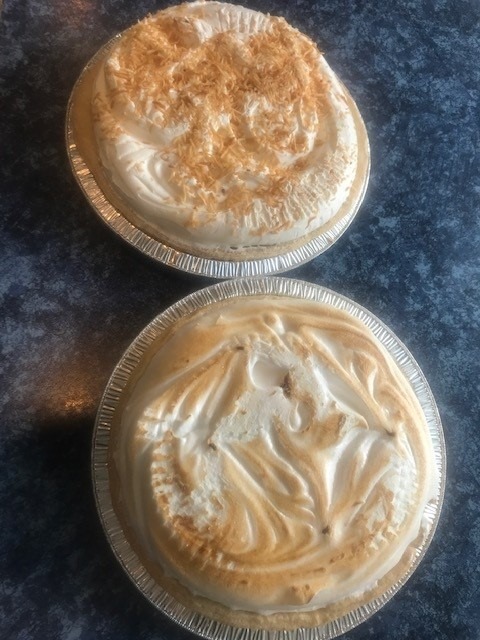 Overhead shot of two pies.