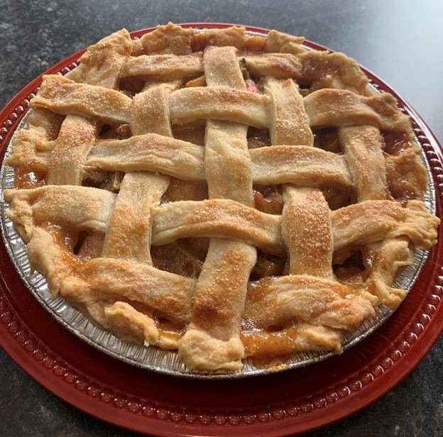 Cherry pie with lattice crust.