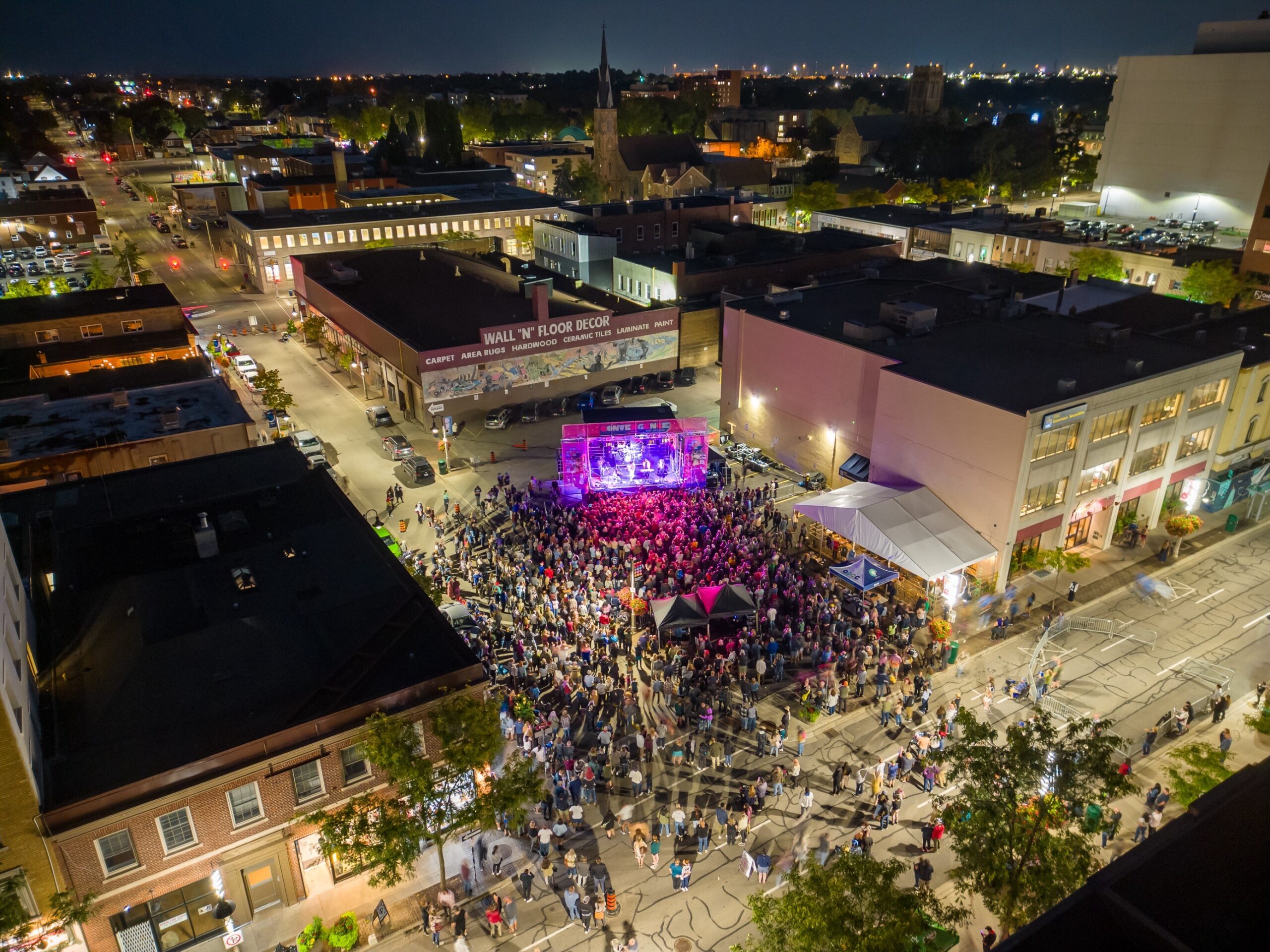 Drone shot of the Convergence main stage in 2023.