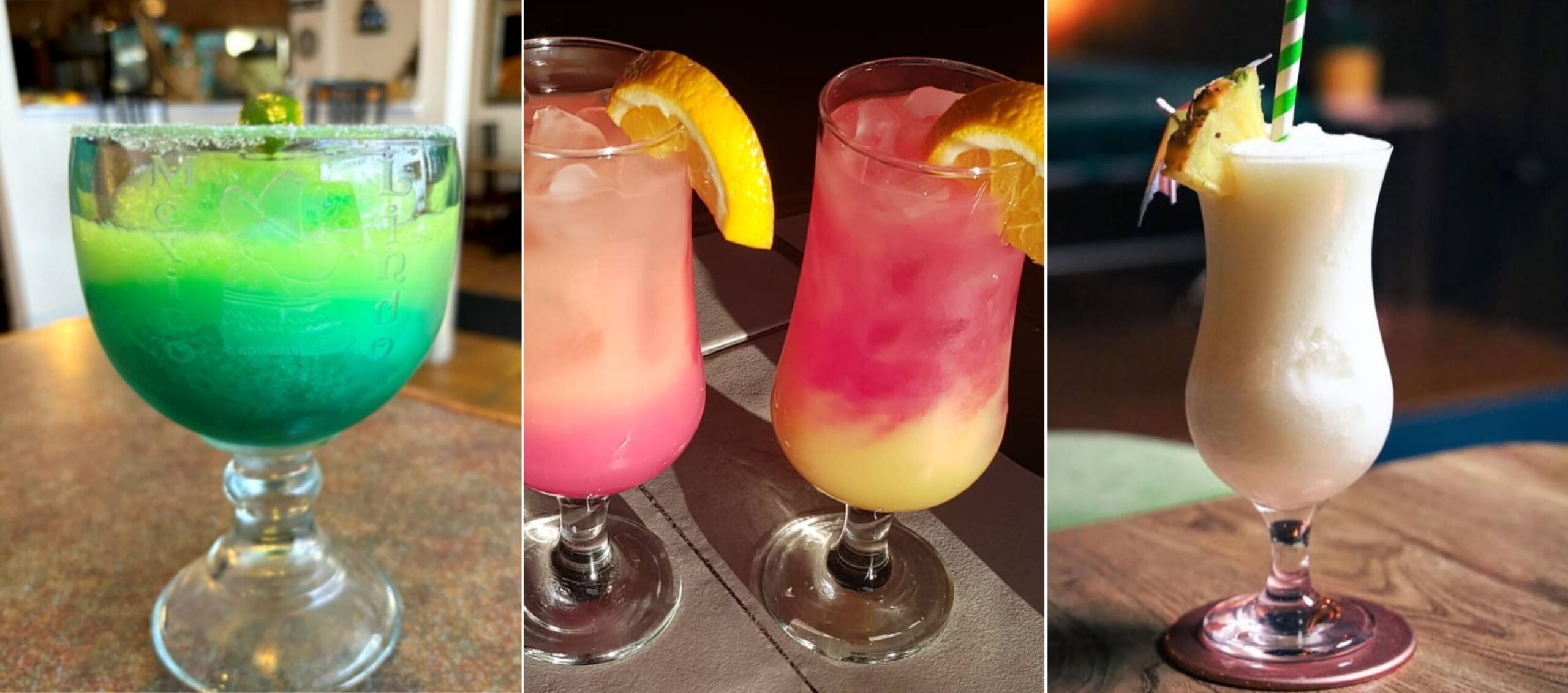 Close up of different colourful cocktails from Mexico Lindo in Whitby.