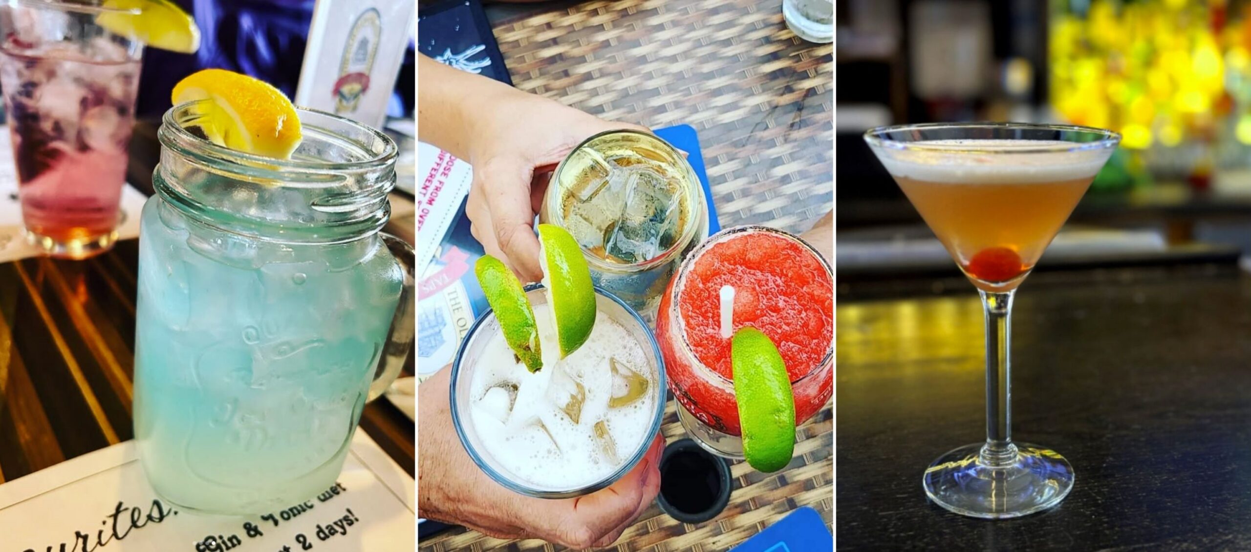 Close up of different colourful cocktails from The Old Newcastle House in Newcastle.