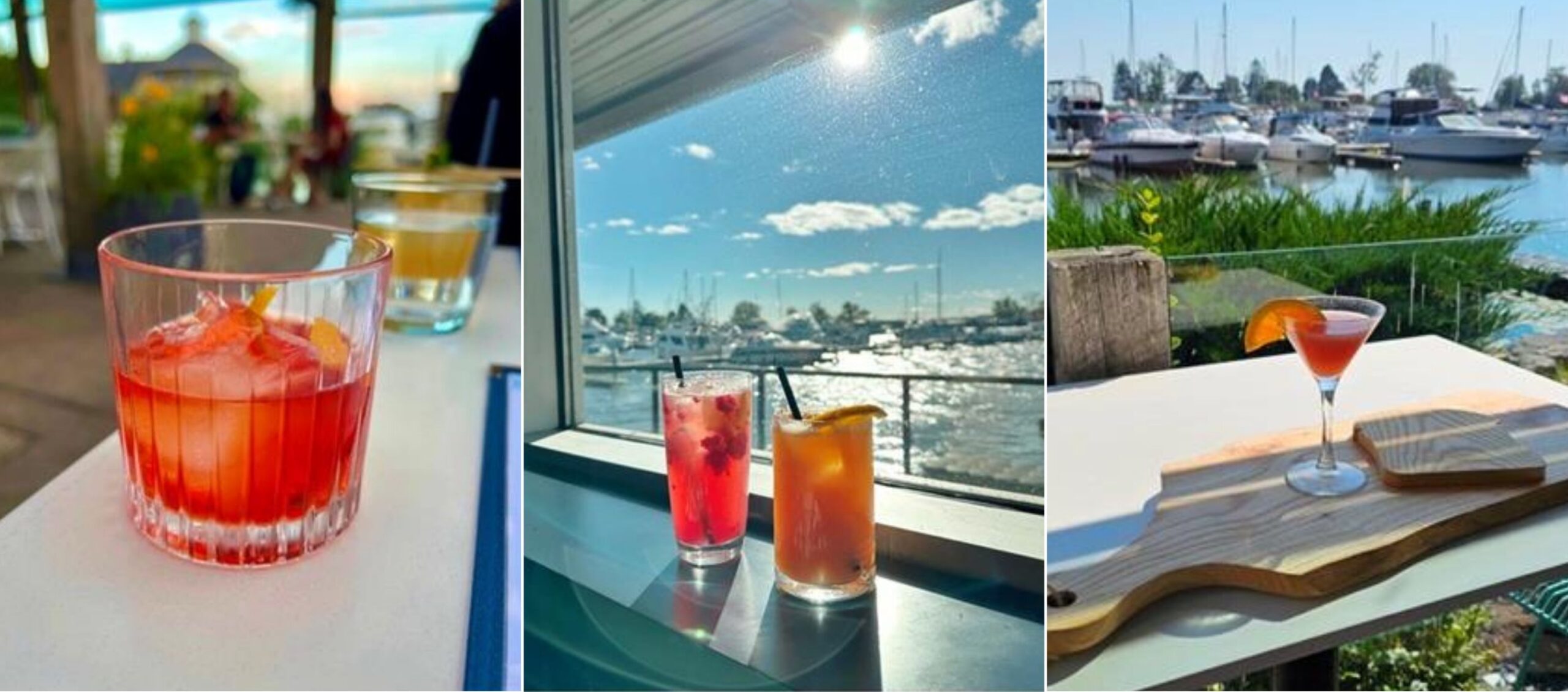 Close up of different colourful cocktails in the summer from PORT Restaurant in Pickering.