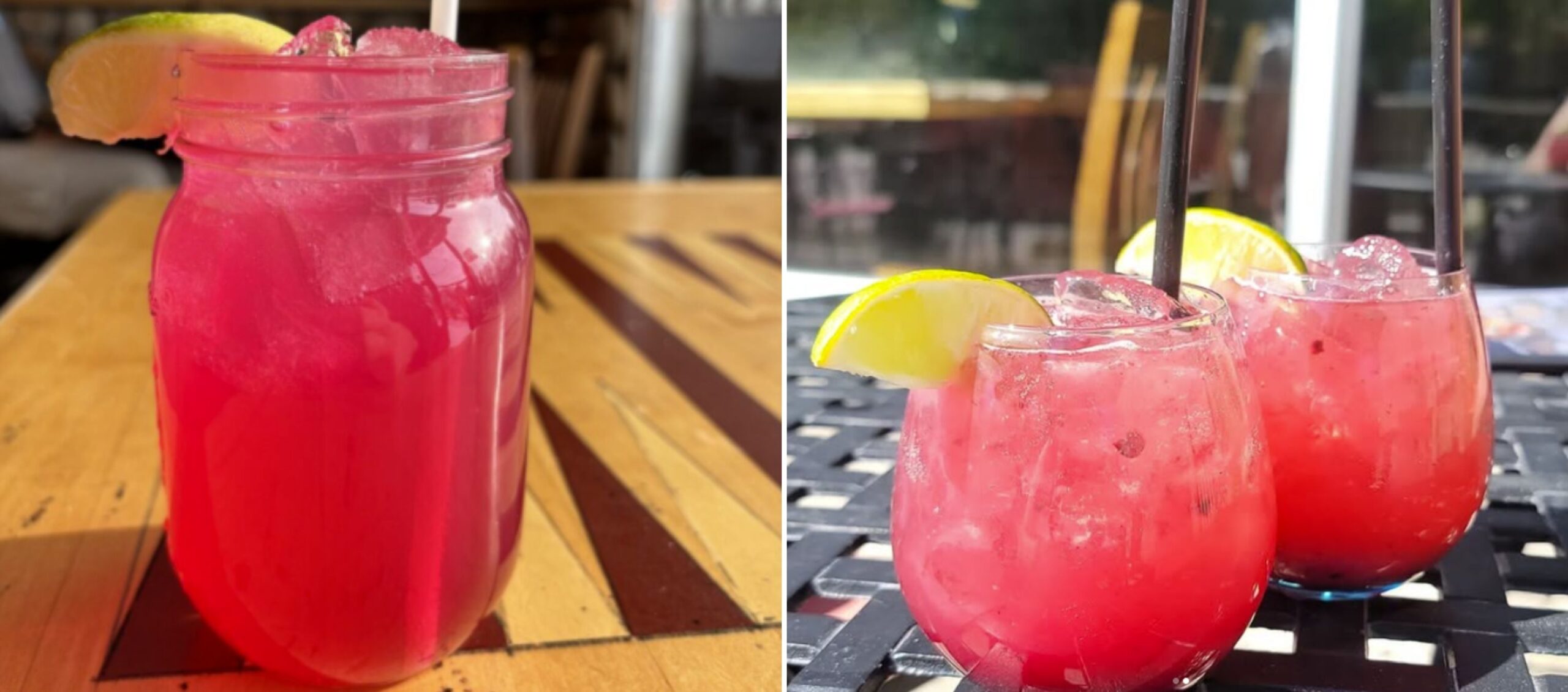 Close up of bright pink cocktails from Tar'd and Feather'd in Beaverton.