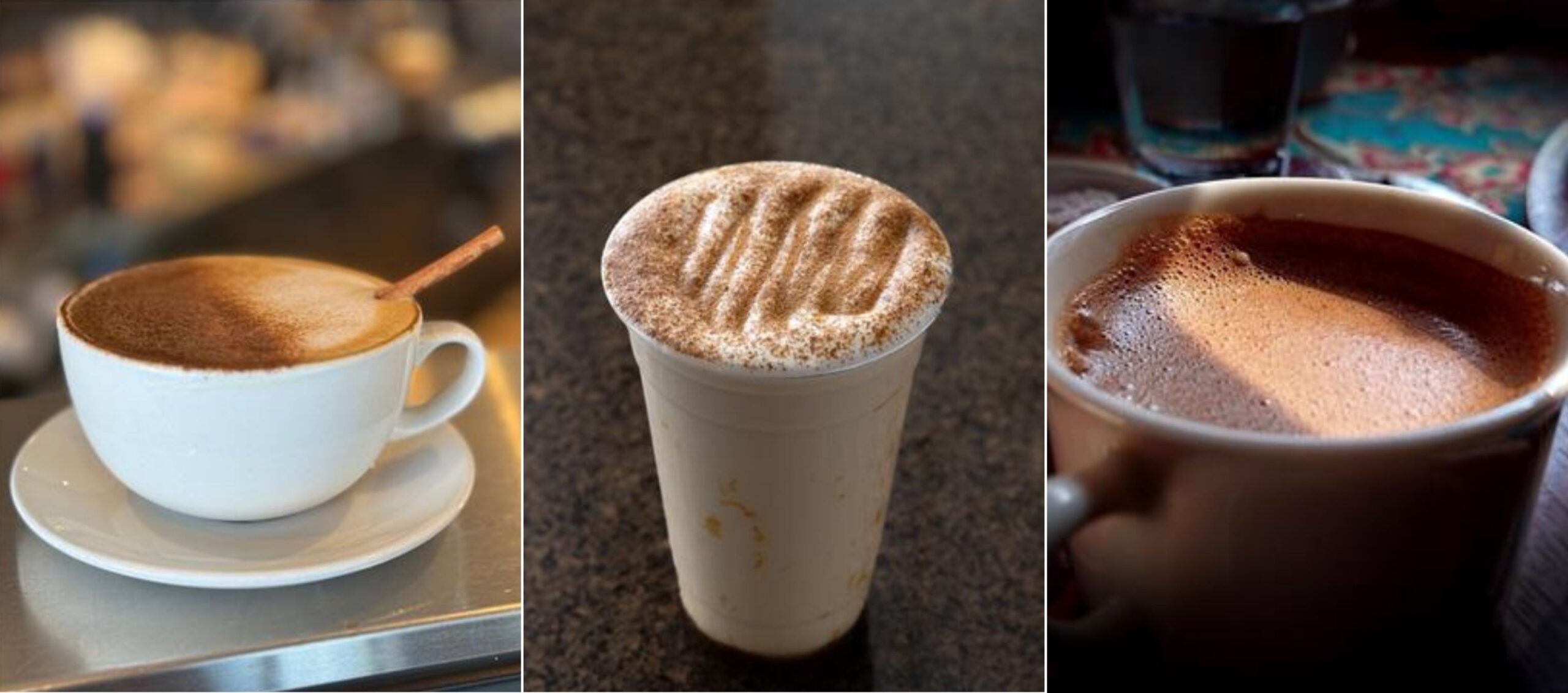 Close up of three different coffees from Upshot Coffee in Whitby. 